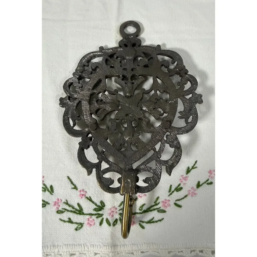 Vintage Collette Style Enameled Jeweled Heart Wall Hook Rhinestone Floral